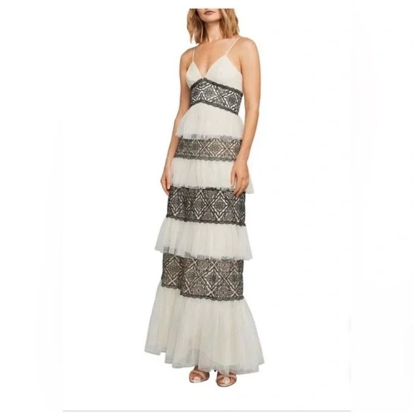 bcbg embroidered dress BCBGMAXAZRIA Rayah Sequin Embroidered Draped Gown